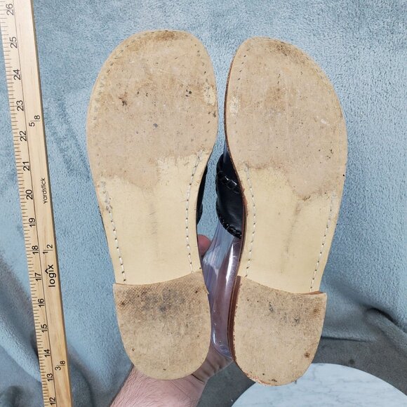 Jack Rogers Shoes Womens Size 8 Black Leather Palm Beach Thong Sandals - Picture 7 of 10